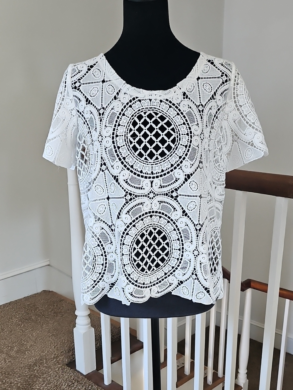Blue Tassel White Lace Tee